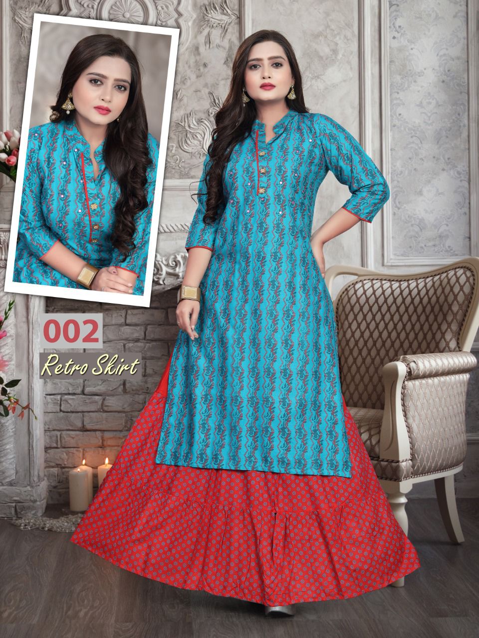 Aagya Retro Skirt Ethnic Wear Rayon Printed Designer Kurti With Skirt Collection